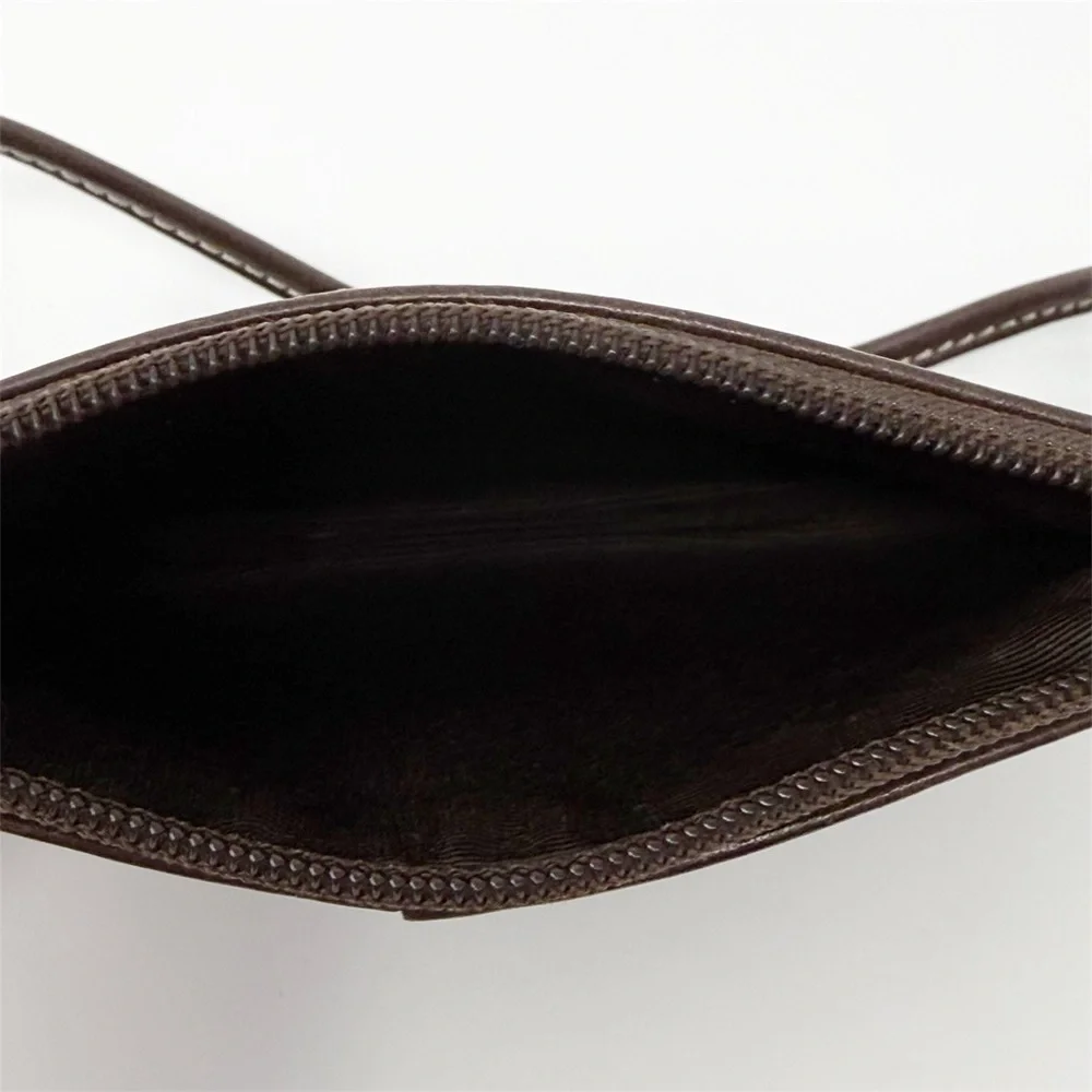 Coach Dark Brown Leather Wristlet Clutch Pouch Purse Zip Top Signature